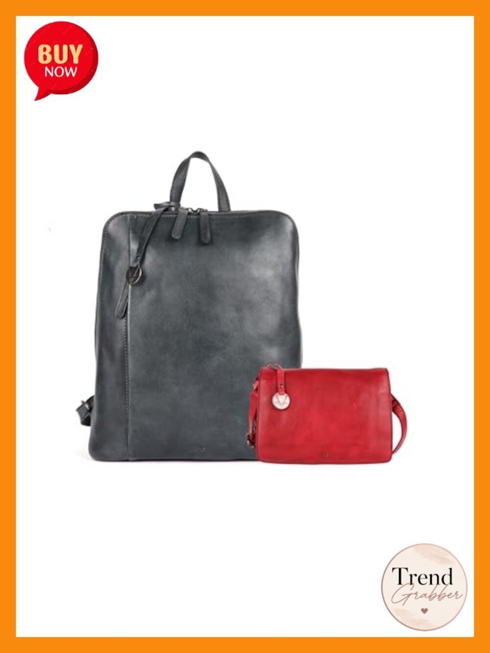 Genuine Leather Backpack Crossbody Bag Set Adjustable Straps 14.5 Inch